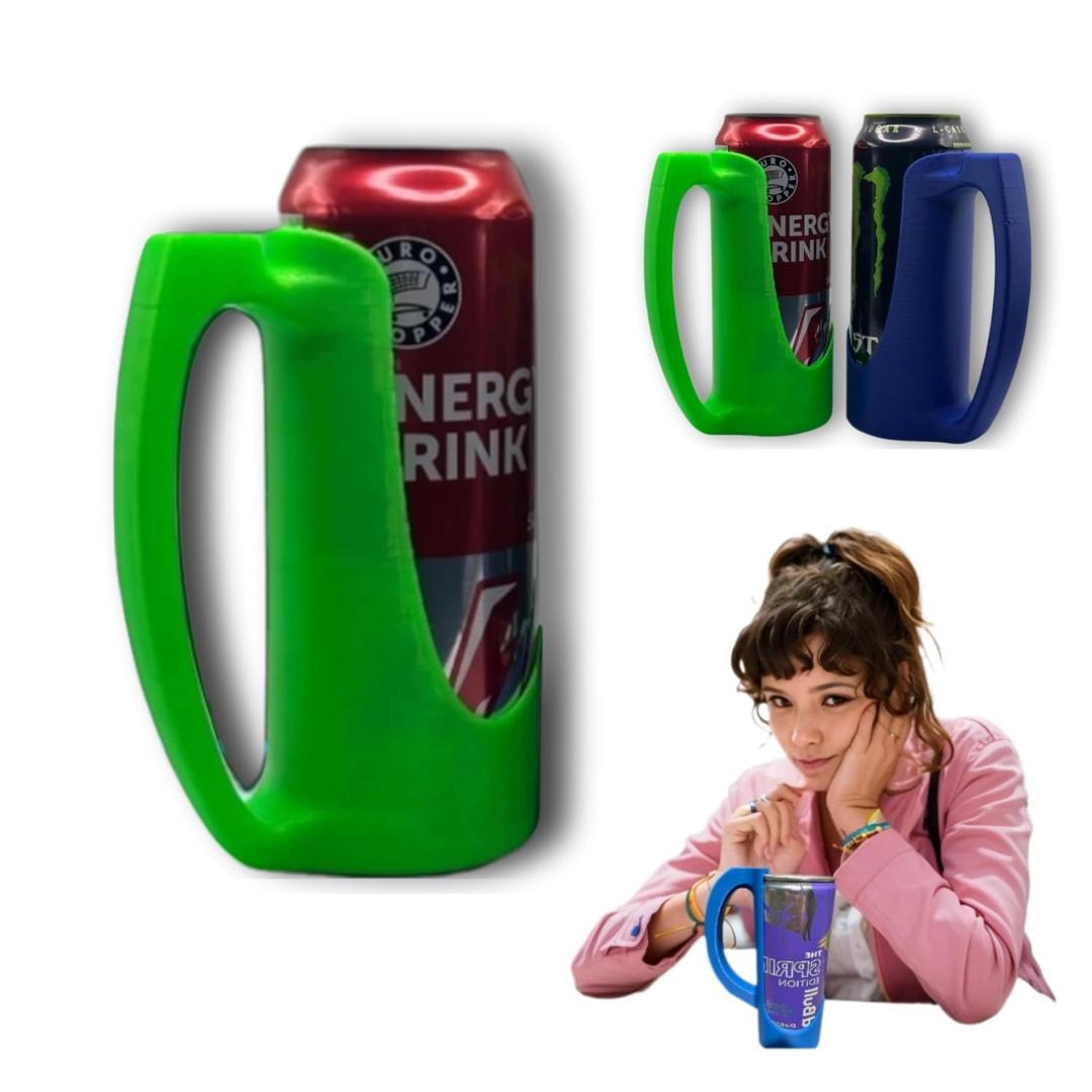 Slim Can Holder 12 Oz with Handle, 3D Printed Reusable Beverage Grip for Beer, Suitable for A Variety of 12 Oz Canned Beverages and Beer, Black