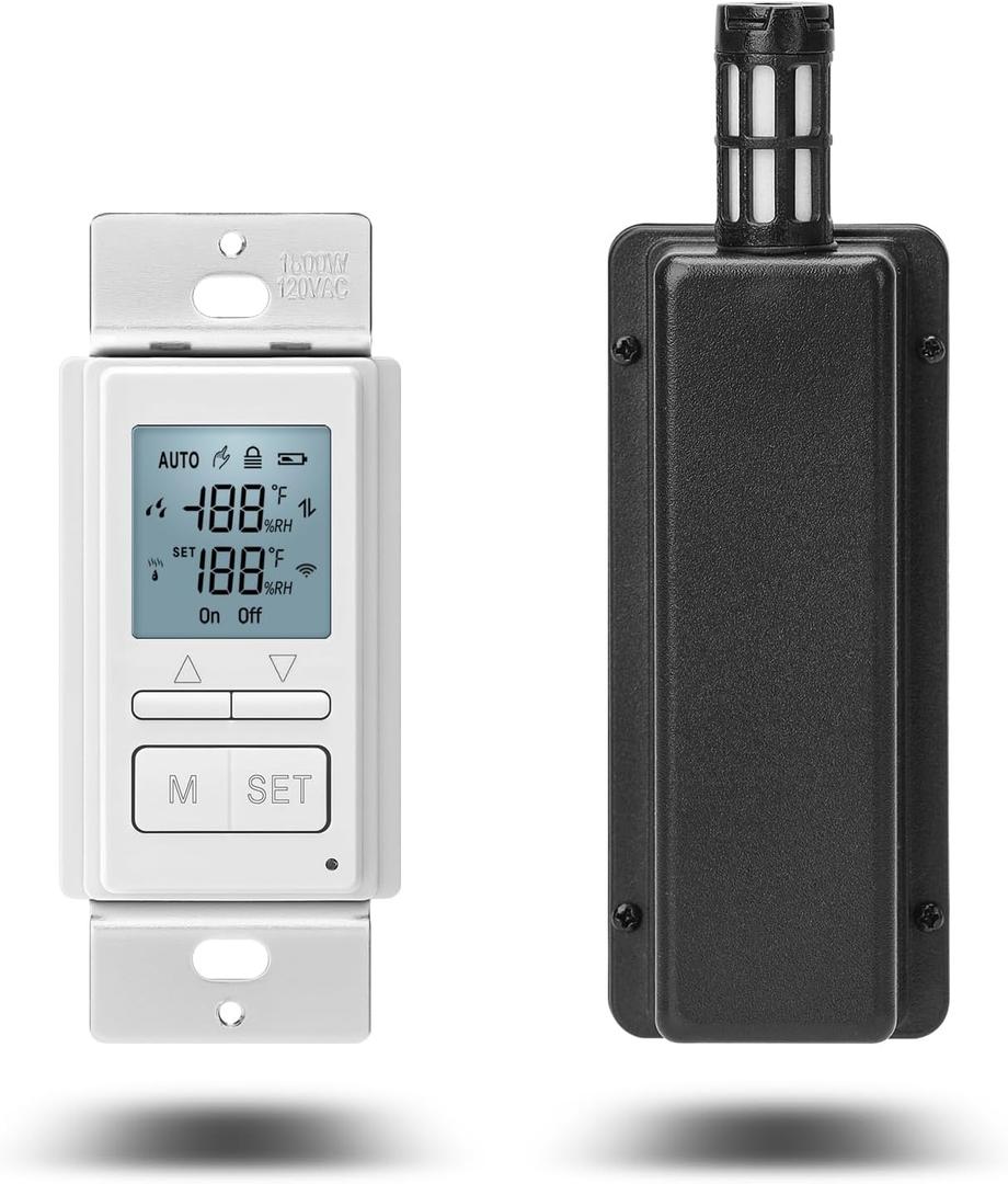 Ortis New 2024! Humidity Sensor Switch, in-Wall Bathroom Fan Automated Control Switch, Separate Sensor for Better Moisture Detection, 328ft Range, 110/220V, Keep Your Room Dry