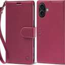 FLIPALM Wallet Case for iPhone 17 Series with Wrist Strap - PU Leather Folio Flip with Credit Card Holder & Kickstand, Protective Cover (Red, for iPhone 17)