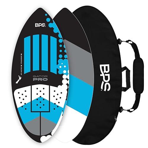 BPS New Zealand ‘Gator PRO’ High Performance Fiberglass Skimboard with Padded Carry Bag Made from Recycled Plastics Performance Skimboard with Custom Traction Pads for Kids Adults (44 Inch)