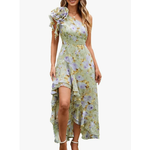 GRACE KARIN Womens Summer One Shoulder Sleeveless Dresses Floral Flowy Ruffle High Low Wedding Guest Maxi Sundresses 16