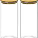 QWORK Glass Coffee Bean Container, 52.36 FL OZ (1550 ML) Clear Canister, 2 Pack Thickened Borosilicate Glass Food Storage Jar with Airtight Bamboo Lid for Coffee, Tea, Spices