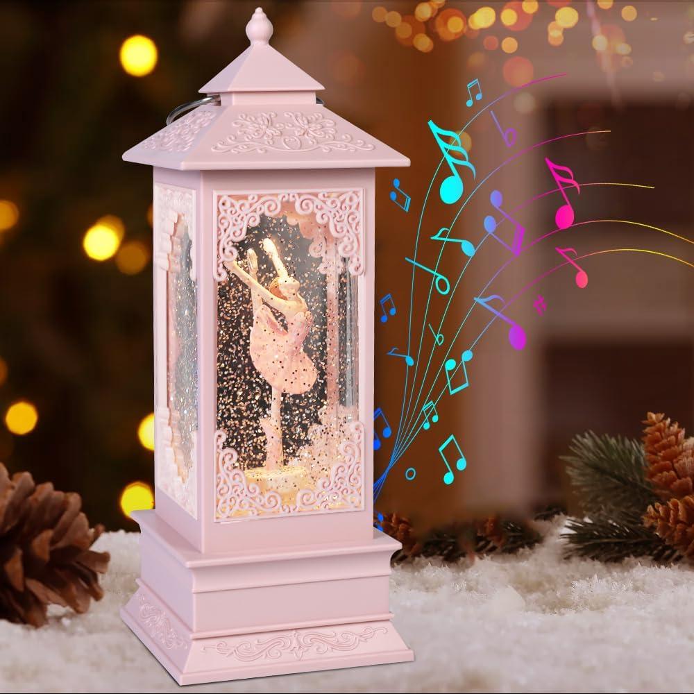 [360 Rotating Ballerina Figurine Music Box Light for Present,Women,Kids,Mom,Daughter,Granddaughter,Christmas&Birthday Present,Battery and USB Operated(11.4"x4.13")-Pink