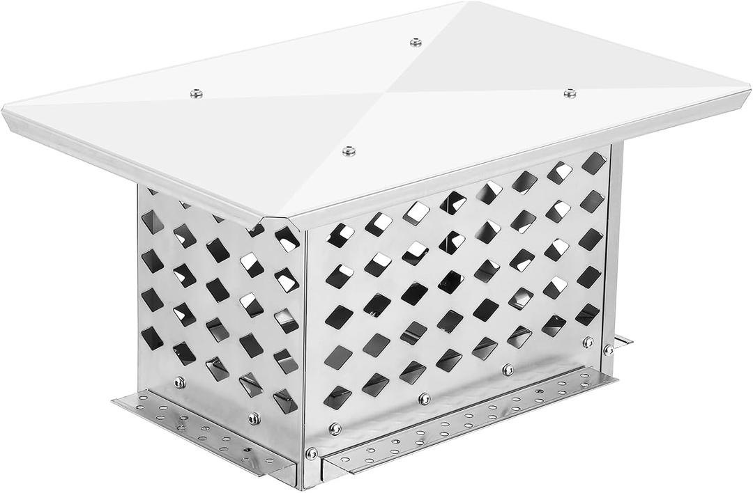 8" x 13" Chimney Cap, 304 Stainless Steel Fireplace Chimney Cover Flue Caps, with Adjustable Metal Strips, Screws & Gloves