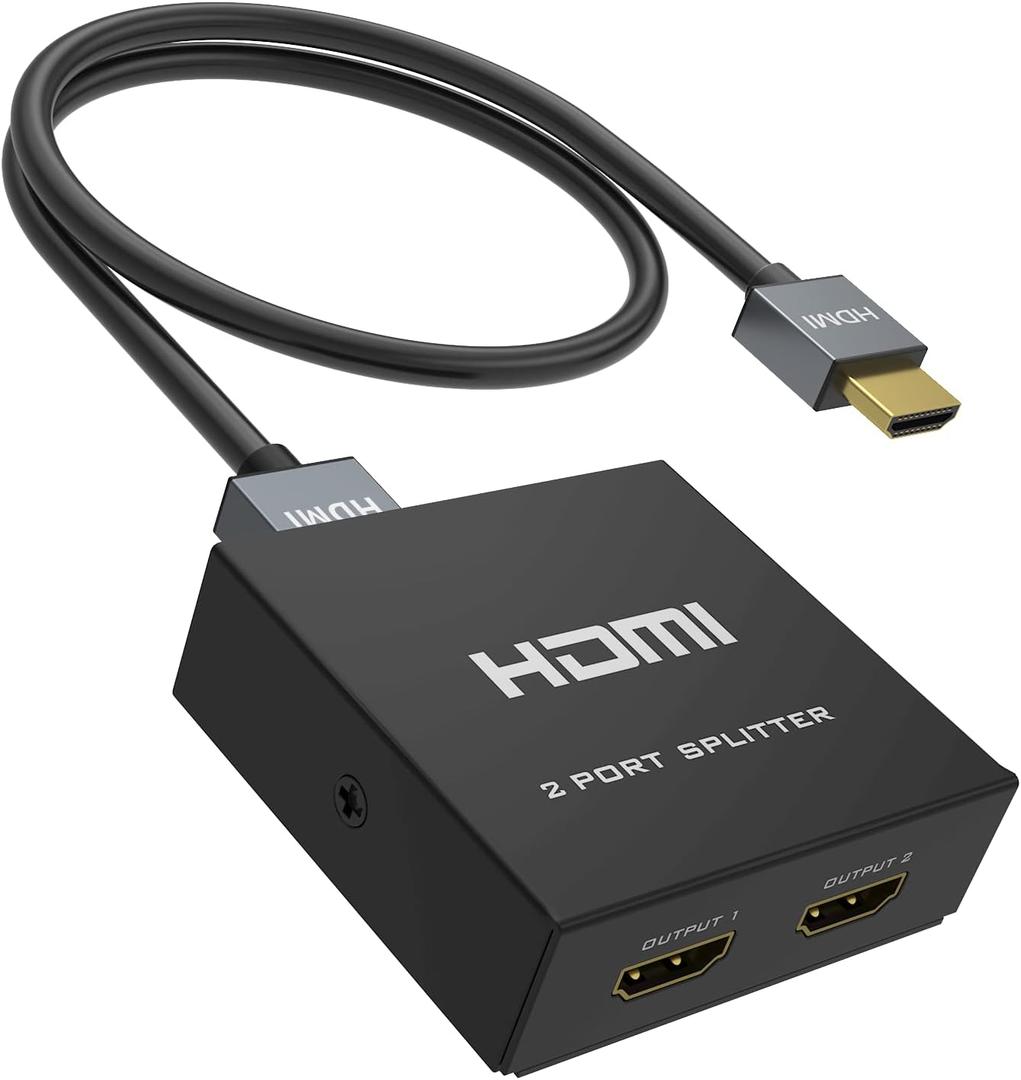 4K HDMI Splitter 1 in 2 Out + Cable, Yinker 2 Way HDMI Splitter for Dual Monitors 1x2 4Kx2K@30Hz w/AC Adapter, Mirror Duplicate (Not Extend) for PS4 Fire Stick HDTV