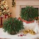 Suncalla 48 Pcs Christmas Artificial Norfolk Pine Stems Branches Christmas Norfolk Pine Branches Red Berries Stems Pinecones Greenery Foliage Picks 2 Bark Stumps for DIY Xmas Tree Table Decor