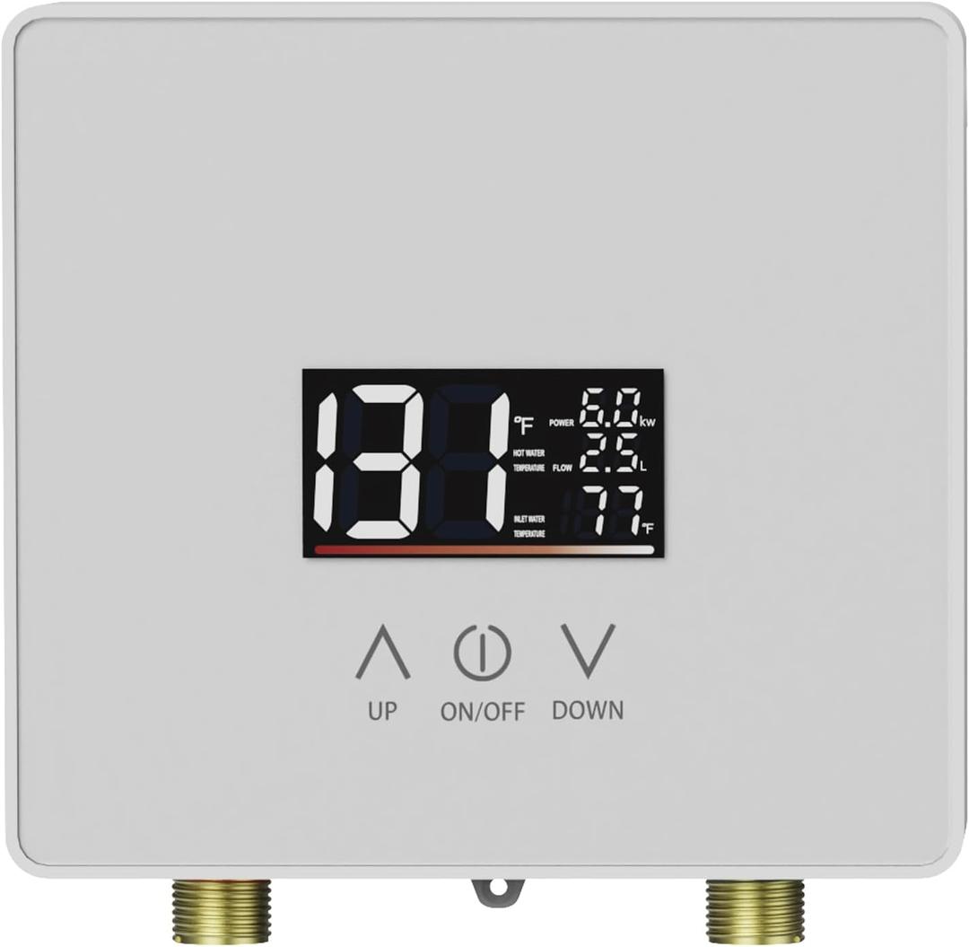 Tankless Water Heater Electric,240V 6000W Under Sink Instant Water Heater with Digital Display Touch Screen On-Demand Water Heater Point Of Use for Kitchen,Bathroom,Laundry,RVs