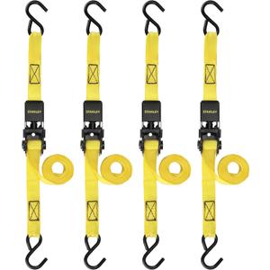 STANLEY S9500 Black/Yellow 1" x 10' Ratchet Straps - Light Cargo (300 lb Working Load / 900 lb Break Strength), 4 Pack