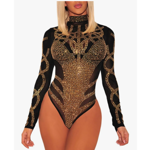 Women's Sheer Mesh Turtleneck Neck See Through Leotard Bodysuit Body Tops S