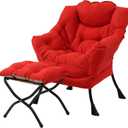Welnow Lazy Chair with Ottoman, Modern Lounge Accent Chair with Armrests and a Side Pocket, Leisure Sofa Armchair Set, Reading Armchair with Footrest for Small Space, Red