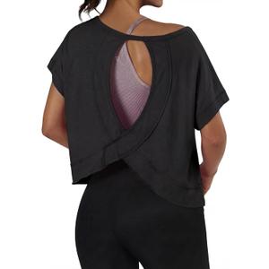 GRECERELLE Women's Open Back Workout Tops Backless Athletic Shirts Casual Crop Running Tee Y2k Yoga (Large)