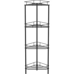 HuggieGems 4 Tier Floor Standing Corner Shower Caddy Organizer Shelf with Hooks, Bathroom Shelves Stand Rack, Black