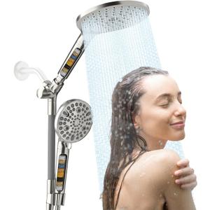 JONKEAN Dual Shower Heads with Handheld Spray Combo, 7.5" Big Filtered Double Shower Head for Hard Water, 9 Modes Waterfall Rain Shower Head High Pressure with Long Hose (Brushed Nickel)