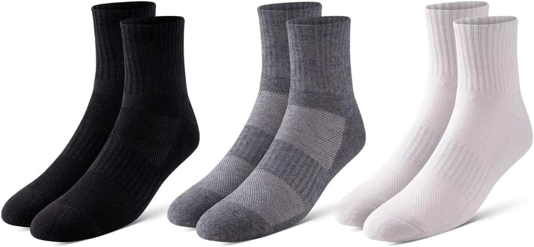 Pair of Thieves BOWO Dry Cushion Ankle Socks  Multipack Durable Socks for Comfort and Performance (One Size, Black/White/Grey)