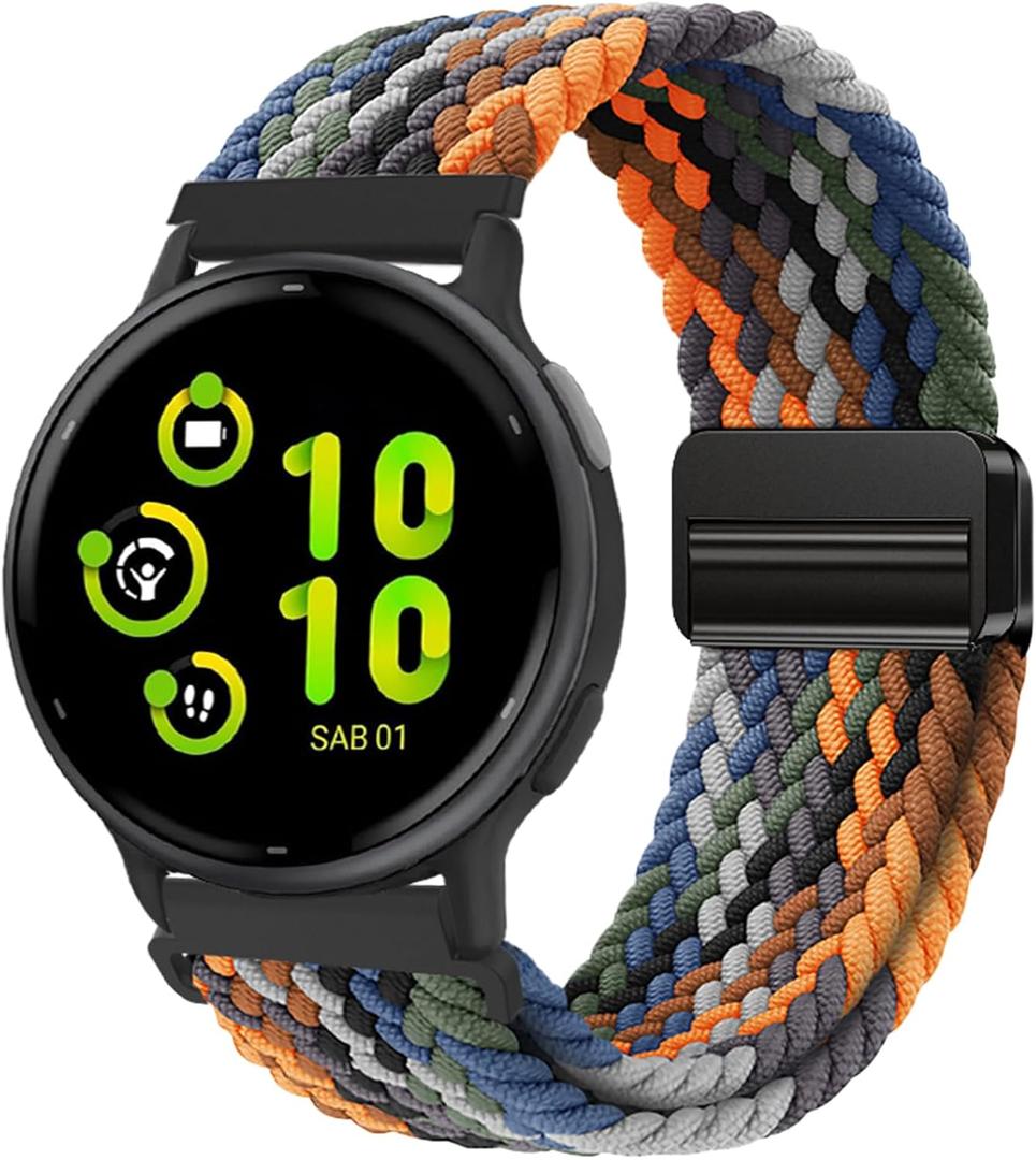 Braided-Bands Compatible with Garmin Vivoactive 6/Vivoactive 5/Vivoactive 3/Vivomove/Venu Sq/Venu 2 Plus/Forerunner 55/158/165/245/645 - 20mm Sport Stretchy Adjustable Replacement Strap for Galaxy Watch 7 6 5 4 (Denim Blue)