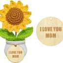 Crochet Sunflower with Positive Wood Tag-I Love You-Gift for Mom, Birthday Mothers Day Thanksgiving Christmas for Mom from Daughter Son Stepmother Adoptive
