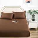 Satin Fitted Sheet, Queen Fitted Sheet Only, 1 - Piece Ultra Soft Deep Pocket Single Silk Bottom Bed Sheet Queen - Brown