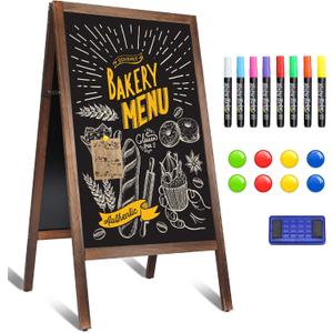 A Frame Chalkboard Sign, 40" x 20" Extra Large Wooden A-Frame Sign Board with Chalk Marker, Double-Sided Magnetic Sidewalk Chalkboard Easel Display for Restaurant, Business, Wedding