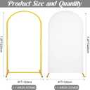 Metal Arch Stand and Cover Set,1 White Spandex Fitted Backdrop with 1 Gold Wedding Arched Stand Frame for Parties Birthday Baby Shower Bridal Banquet Decoration (7.2FT)