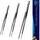 JETKONG Kitchen Tweezers Stainless Steel Food Tweezers Professional Chef Tweezer Kitchen Tools, Set of 3 (7 9 12 Inch, Black)