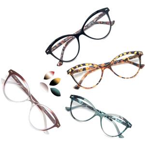 MODFANS 4 Pack Fashion Designer Cat Eye Reading Glasses for Womens with Spring Hinge Stylish Comfortable Readers (4 Mix Color)