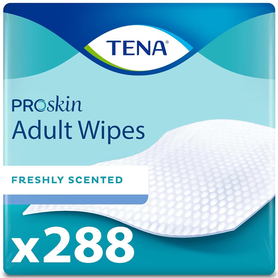 TENA Adult Wipes for Incontinence, Body Cleansing Wipes, ProSkin - 288 Count (48 Count (Pack of 6))