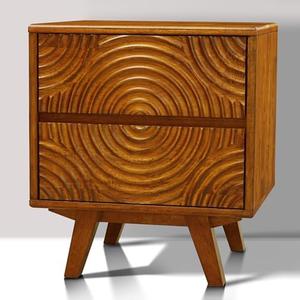 Acacia Harmony Solid Wood 2-Drawer Nightstand – Mid Century Modern Bedside Table with Carved Front, Vintage Caramel Finish, End Table for Bedroom or Living Room, Easy Assembly