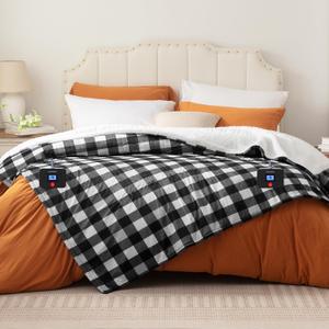 Westinghouse King Size Heated Blanket, Soft Flannel to Sherpa Electric Blanket with Dual Control 10 Heating Levels & 1 to 12 Hours Auto Off, Fast Heating, Machine Washable, 100 * 90 Inch, Black