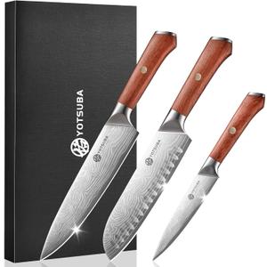 YOTSUBA Kitchen Knives Set 3 PCS, Ultra Sharp Chef Knife Set High Carbon Stainless Steel Blade, for Home & Restaurant Use, With Smooth Ergonomic Handle and Stylish Premium Gift Box