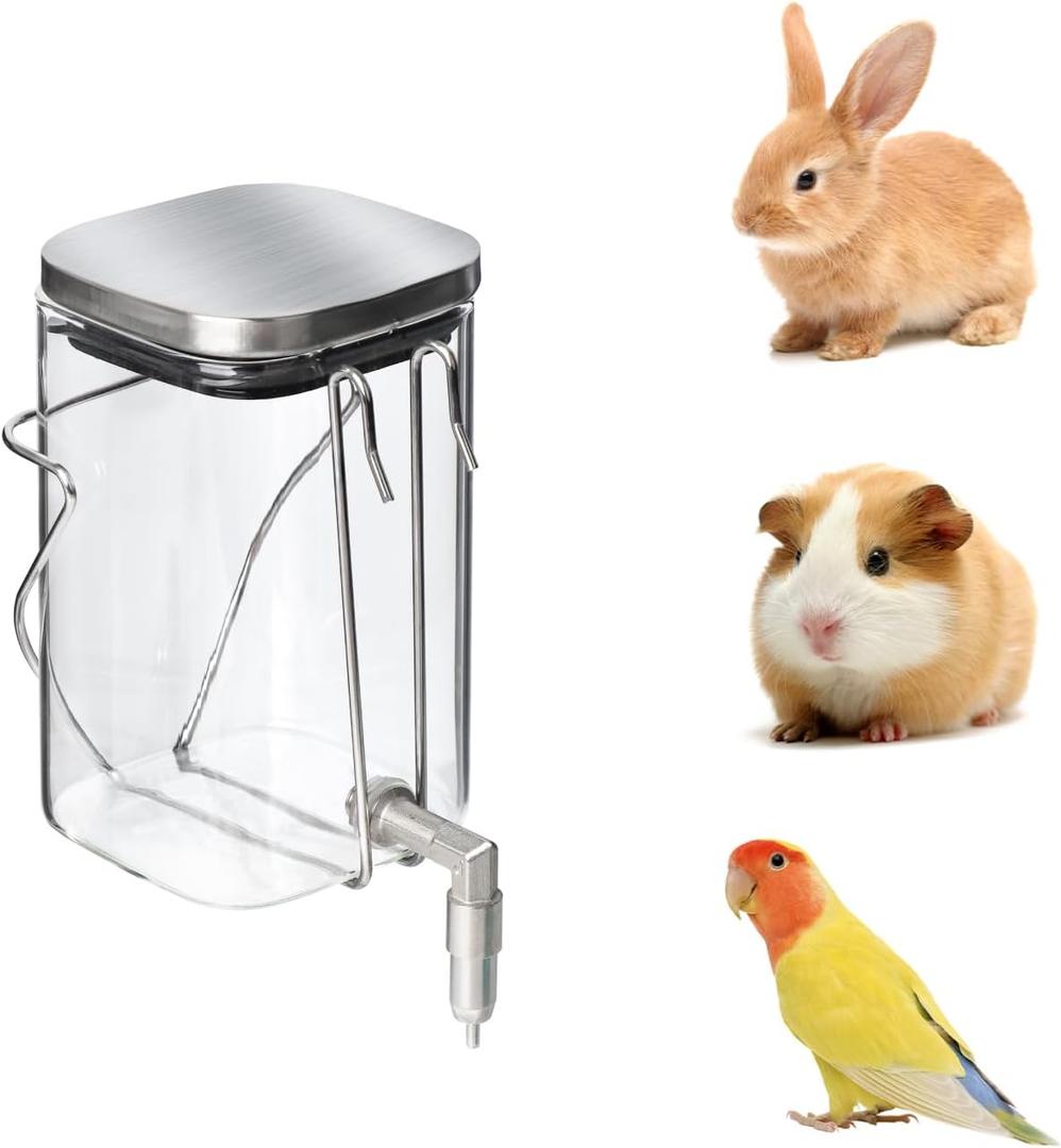 HardcorePet Premium Stainless Steel & Glass Pet Water Bottle  Firing Pin NoDrip Dispenser for Rabbits/Parrots/Rodents | 3 Size Options with Universal Cage Mount (600ml)