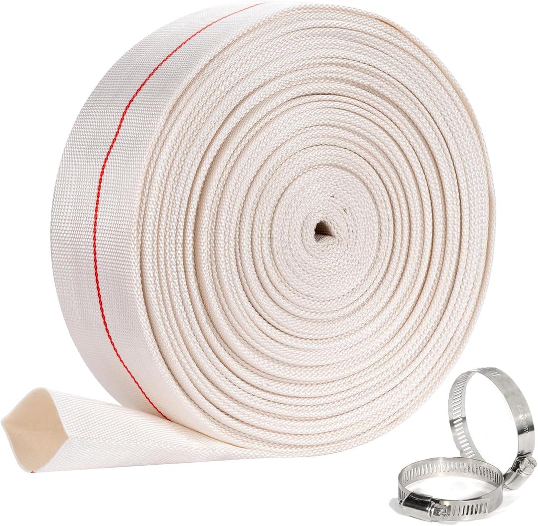 Product image Backwash Hose 2"ID x 100ft Swimming Pool Discharge Hose Heavy Duty PVC Water Hose With 2 Clamps General Purpose Lay-Flat Pump Drain Pipe for Water Transfer Applications, White