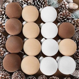 15 Velvet Christmas Ornaments, 3.15 Inch Flocked Balls, Shatterproof Xmas Bulbs, Velvet Ornament Balls (Brown, Beige, White)