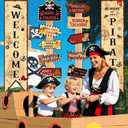Pirate Themed Birthday Party Decorations Banner Beware of Pirate Porch Door Banner Directional Sign Treasure Hunt Map Party Decorations Sign Skull Pennant for Halloween Pirates Theme Party Supplies