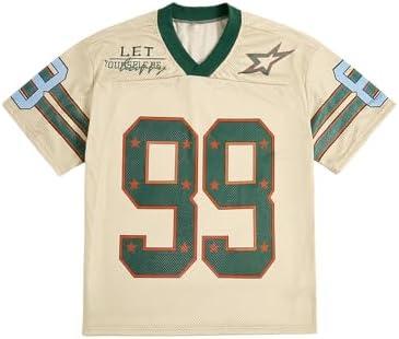 SOLY HUX Mens Jersey Y2k Baggy Shirts Graphic Tees Oversized V Neck Tshirts Summer Tops L