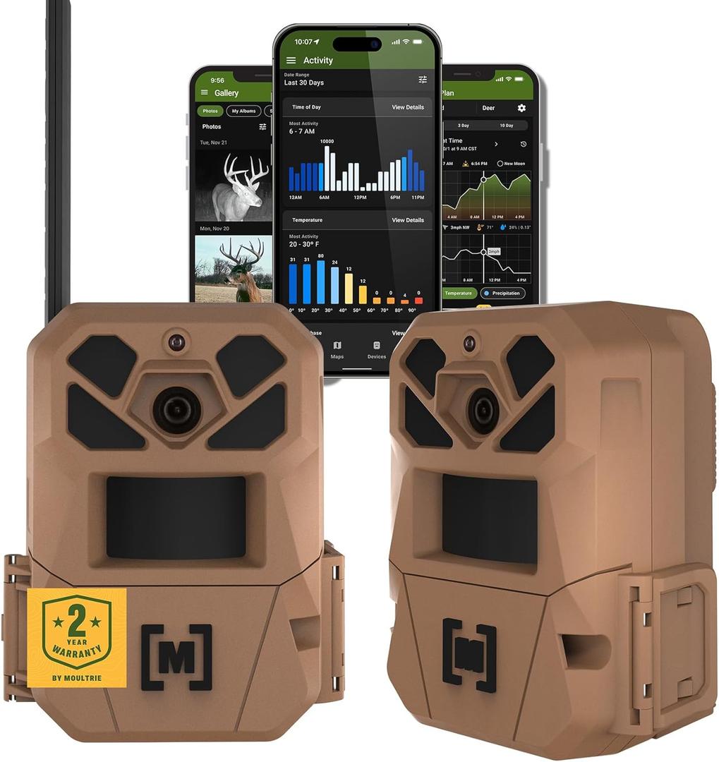 Moultrie Edge 3 Cellular Trail Camera - 2 Pack - 40MP HD Photo Capture - 1080p Low-Glow Flash - GPS - Multi-Carrier Auto-Connect - Built-in Memory - 0.5s Trigger Speed - AI Buck Detection