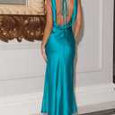 Womens Elegant Satin V Neck Backless Sleeveless Maxi Dress Silk Tie Low Back Formal Cocktail Dresses Wedding Guest (M)