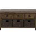 Wood Storage Bench with 2 Cabinets and 1 Basket,Rustic Shoe Bench with Removable Cushion,Entryway Storage Bench for Living Room,Entryway,Hallway (Gray)