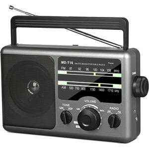 AM FM Portable Radio Battery Operated by 4X D Cell Batteries Or AC Power Transistor Radio with and Big Speaker, Standard Earphone Jack, High/Low Tone Mode, Large Knob