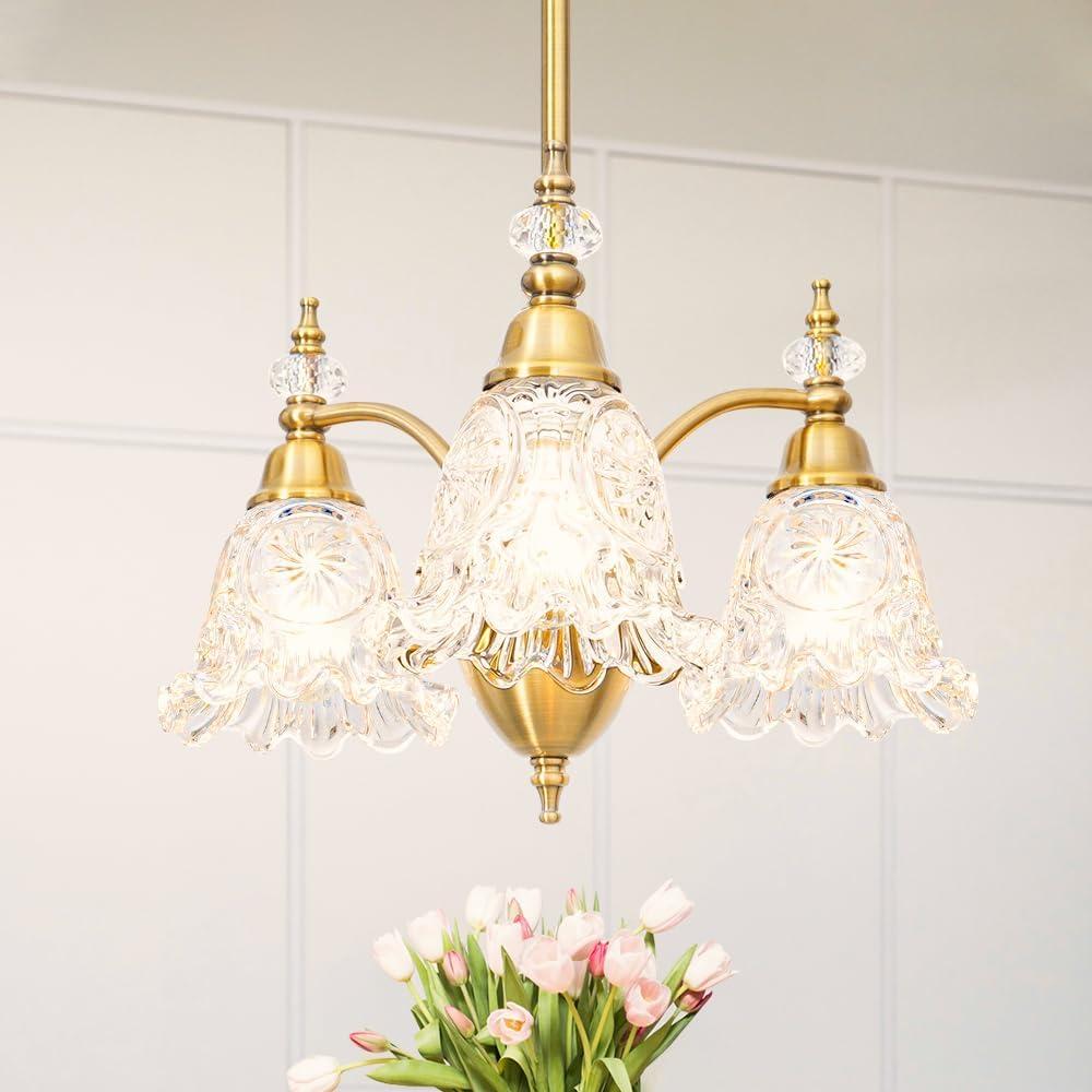 Vintage 3 Light Glass Chandelier, Brass Dining Room Light Fixtures Over Table, Farmhouse Glass Chandelier Lighting for Kitchen Table, Dinning, Foyer, Bathroom, Living Room, Bedroom (Gold) Vintage 3 Light Glass Chandelier, Brass Dining Room Light Fixtures Over Table, Farmhouse Glass Chandelier Lighting for Kitchen Table, Dinning, Foyer, Bathroom, Living Room, Bedroom (Gold)
