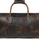 ELIZO Leather Duffle Bag For Men Women REAL FULL GRAIN Travel Overnight Weekender Carry On Luggage Sports Gym Bags (Antique 20 Inch) Nomad