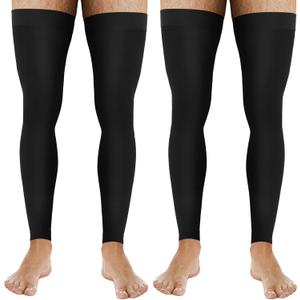 Zhanmai 2 Pairs Men's Thigh High Compression Stockings Footless 20-30 Mmhg Compression Leg Sleeves Thigh High Graded with Silicone Band for Men Sport Running Edema Swelling Black XL