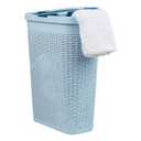 Mind Reader Slim Laundry Hamper with Lid, 40L Clothes Basket, Premium Wicker Design, Plastic, Baby Blue