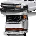 VLINCAR Headlight Assembly Compatible with Chevy Silverado 1500 2016 2017 2018 (Hid/Xenon Model) Factory Replacement Head Light Lamp Chrome Housing Left Driver Side