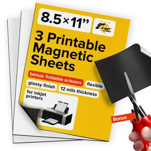X-bet MAGNET Inkjet-Optimized Printable Magnetic Sheets - 8.5x11 Magnet Paper for DIY Stickers, Decorations, Labels - Easy to Print, Cut & Create Your Own Magnets (Glossy, 3pcs) (8.5 x 11 3 PCs)