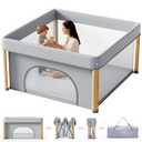 Foldable Baby Playpen, 59x59 Foldable Play Pen for Babies and Toddlers, Portable Playpen Indoor Outdoor, Kids Safety Area Travel Play Yard with Storage Bag Grey