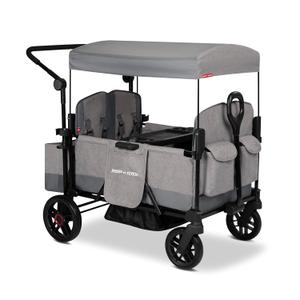 Radio Flyer Pathfinder 4-Seat Stroller Wagon, for Kids 6+ Months, UV Canopy | Compact Fold, Never Fall Pull Handle, Seats Convert to Flatbed, Snack Tray & Storage, Cup Holders