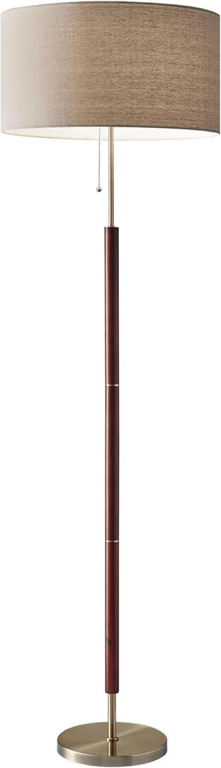 Adesso Floor Lamp, Natural Oak & Off-White Fabric, 3-Way, 65.5”