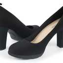 JENN ARDOR Women's Pumps Chunky Heels Platform Shoes Comfort Round Closed Toe Block Heel Pumps Dress High Heeled Office Shoes for Ladies More Than 3 inch Heel (9, Black)