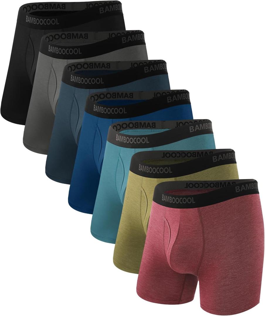 BAMBOO COOL Men's Underwear Breathable Boxer Briefs with Fly Moisture-Wicking Lightweight Underwear 7-Pack (Large)