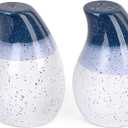Ceramic Salt and Pepper Shaker Set - 2 Pack, Blue and White, Single Hole and Three Hole Dispensers, Elegant Kitchen Accessory
